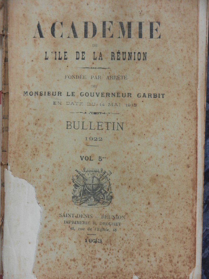 Couverture du bulletin de l'Académie de l'île de La Réunion 1922