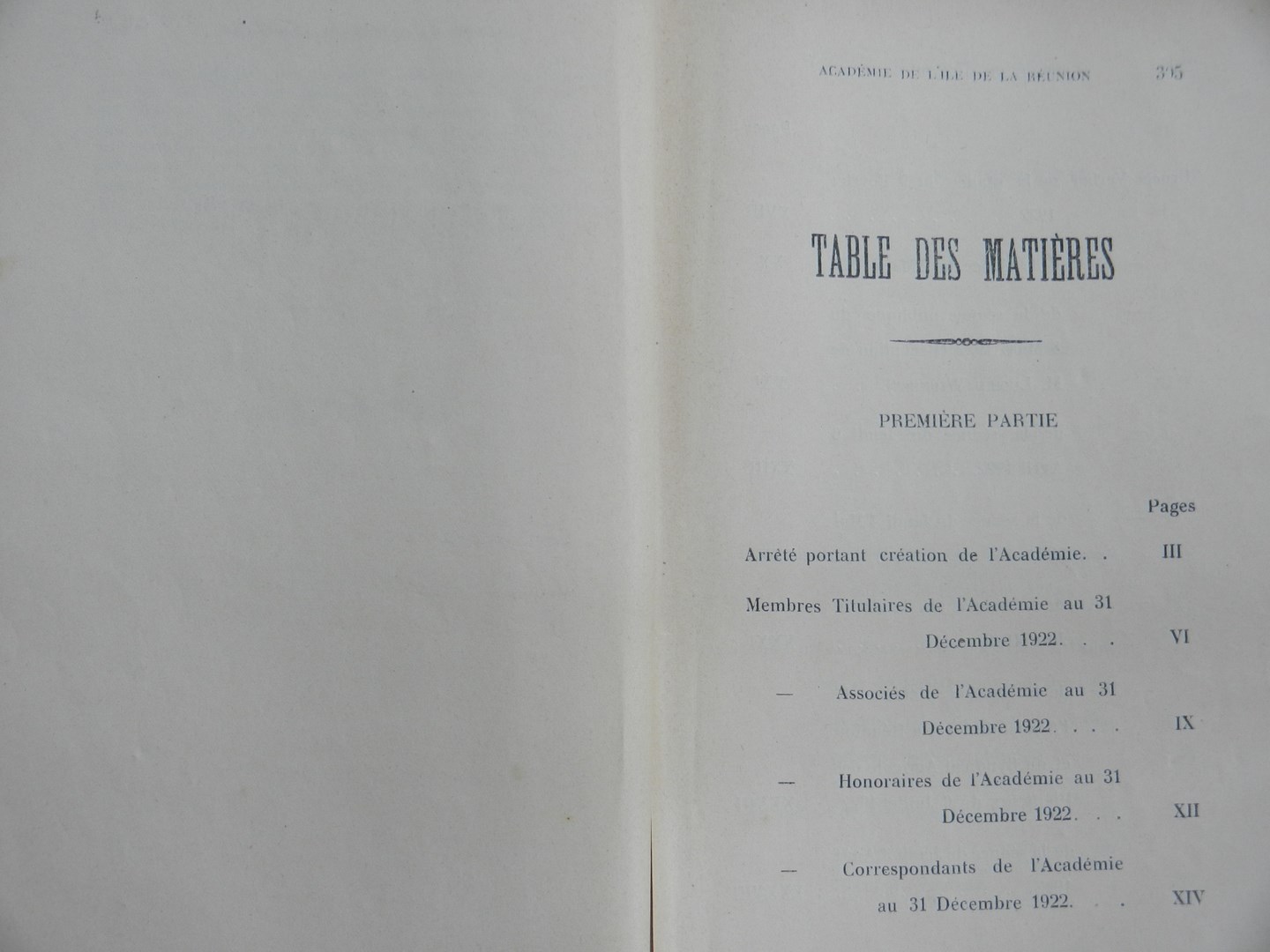 Sommaire 1 Bulletin de l'Académie de l'île de La Réunion 1922