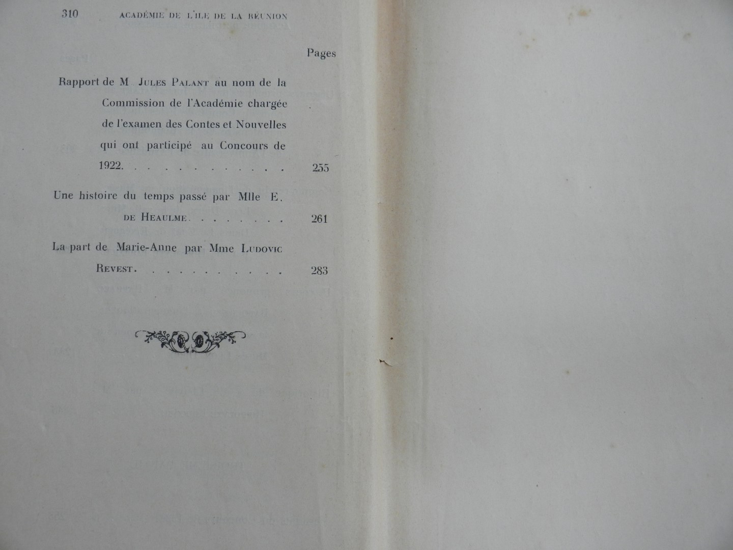 Sommaire 4 Bulletin de l'Académie de l'île de La Réunion 1922