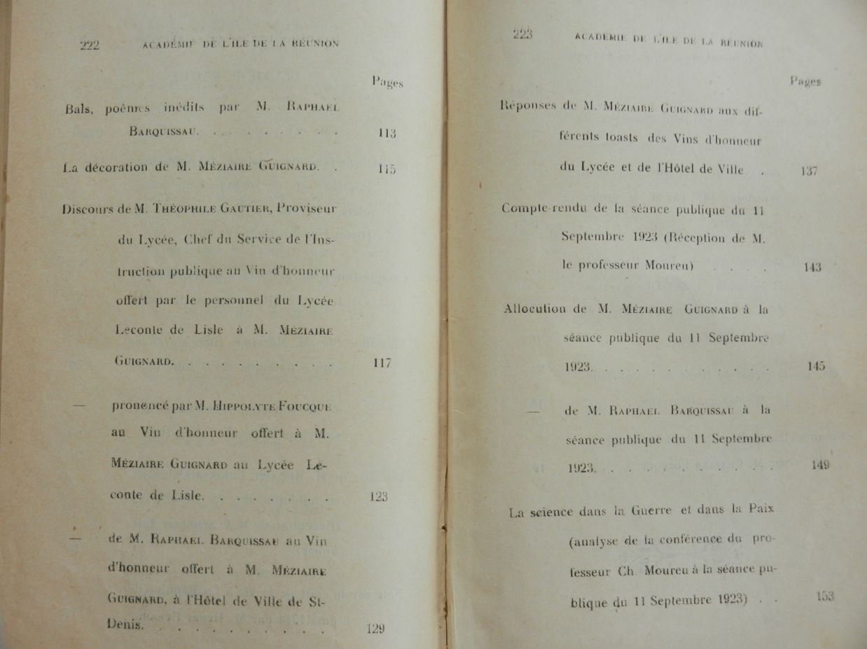 Sommaire du bulletin de l'Académie de l'île de La Réunion 1923 (3)