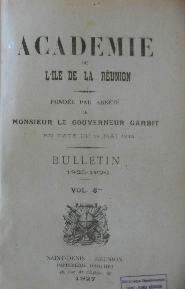 Couverture du bulletin de l'Académie de l'île de La Réunion 1925-1926