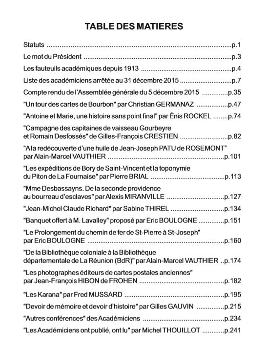 Sommaire du bulletin 2016 de l'Académie